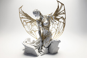 marble and gold abstract statue. modern sculpture. Designed using generative ai