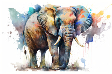 Isolated, Beautiful Watercolor Elephant, Front of Elephant Vactor and Drawing, White Background, Generative Ai
