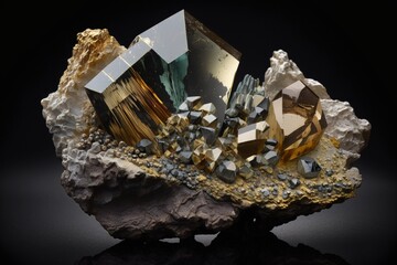 Minerals with pyrite and crystals. Generative AI