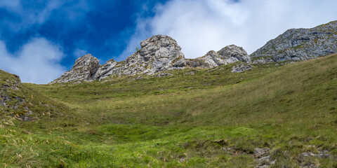 Peaks of Central Massif from Sotres, Picos de Europa National Park, Asturias, Spain, Europe