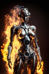 Fototapeta premium Female adroid AI robot. Designed using generative ai.