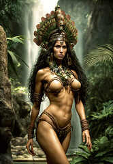 Female inka or maya princess. Designed using generative ai.  - obrazy, fototapety, plakaty