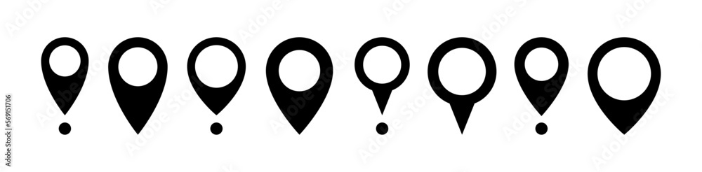 Poster Pin icon set. Location signs in vector format. Navigation and gps icons design for graphic design, web, ui, mobile app.