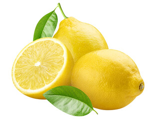 Delicious lemons with leaves cut out - obrazy, fototapety, plakaty