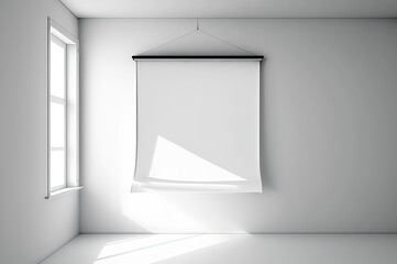 Blank banner, hang, white room. Generative AI.

