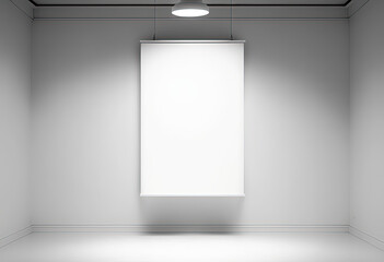 Blank banner, hang, white room. Generative AI.
