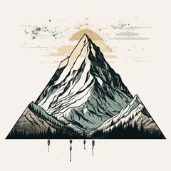 Modern design logo of a mountain. Mockup for T-Shirts. Vector style Logodesign. Designed using generative ai. 