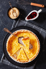 Classic chess pie in baking dish, top view