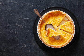 Classic chess pie in baking dish, top view