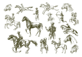Large set of cowboys and horses. - 569153966