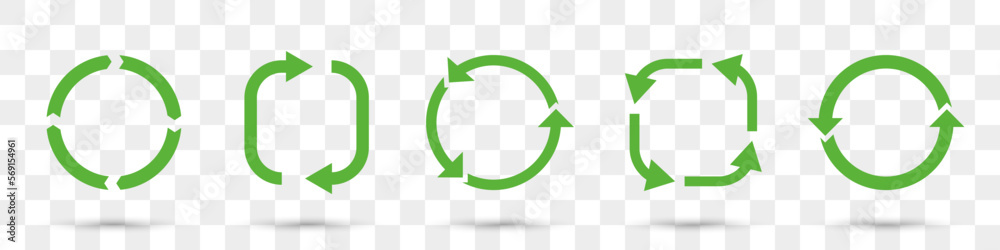 Poster Set of green circular arrows with shadow on a transparent background