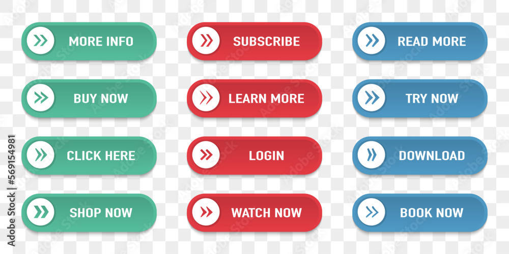Fototapete Web buttons collection with shadow. Set of buttons in a flat design