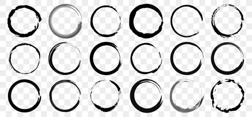 Set of black paintbrush circle design elements. Grunge circle collection