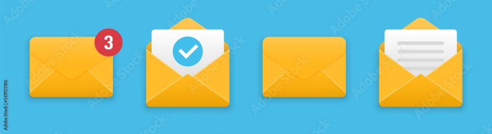 Poster Set of mail envelope letters with shadow. Vector illustration