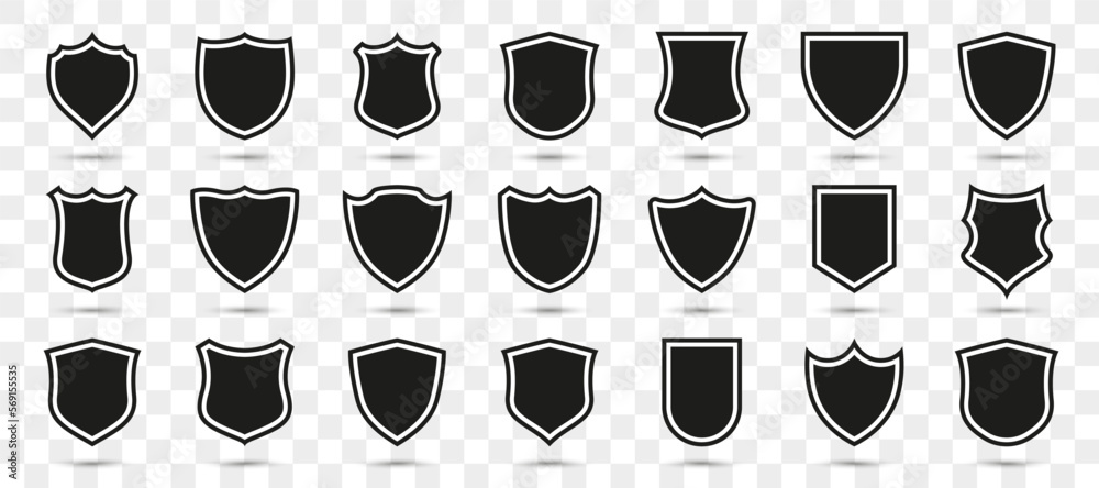 Poster Set of secure shield icons with shadow on a transparent background