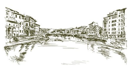 Italy Florence Bridges over the Arno river Tuscany. - obrazy, fototapety, plakaty