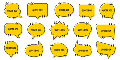 Set of yellow quote box speech bubble. Vector illustration