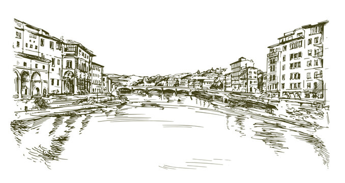 Italy Florence Bridges over the Arno river Tuscany.