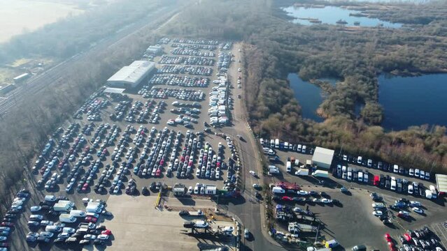 Aerial Footage of Huge Car Parking at Kempston Bedford Town of England UK