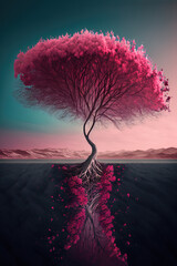 Surreal pink three with roots Generative AI
