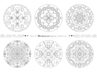 Set of Mandalas Hearts Collection.