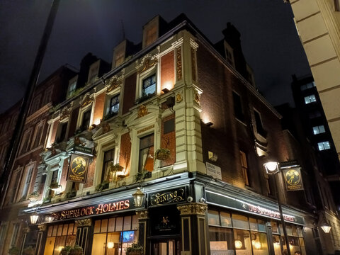 The Sherlock Holmes Pub At Night In Westminster, London