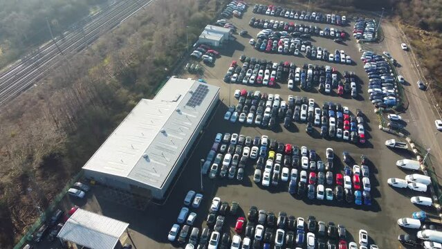 Aerial Footage of Huge Car Parking at Kempston Bedford Town of England UK