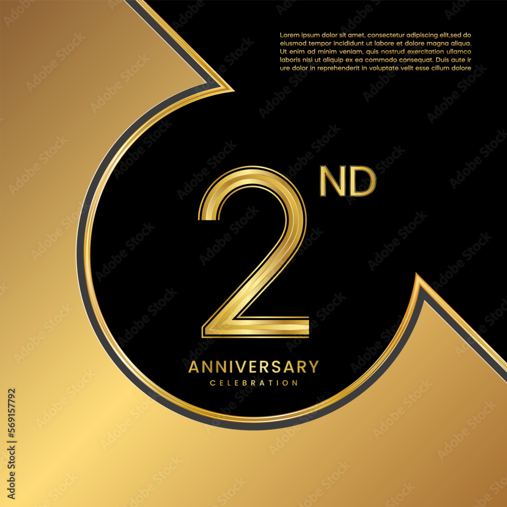 Wall mural 2nd anniversary celebration. logo design with gold color numbers for an anniversary celebration even