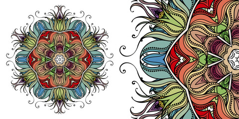 Magic cross. Circular mandala pattern for coloring, henna, tattoo, mehndi, books, decoration. Ornate decorative ornament in ethnic oriental style