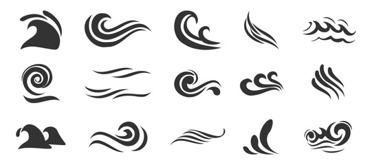 Set of sea wave icons. Water splash wave icons collection