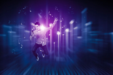 Male student listening music on mobile phones