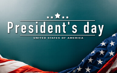 USA flag for Memorial day on abstract blue background, Banner template design of presidents day...