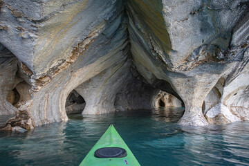 Kayak tour around the famous marble caves Catedral de Marmol, Capilla de Marmol and the tunnel of marble right after sunrise - Traveling Chile