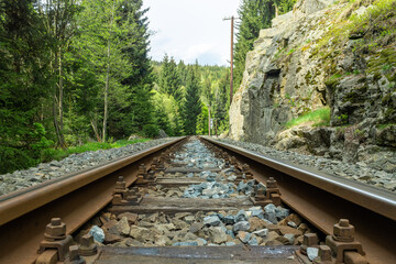 Bahnsgleise einer Schmalspurbahn im Erzgebirge, Deutschland