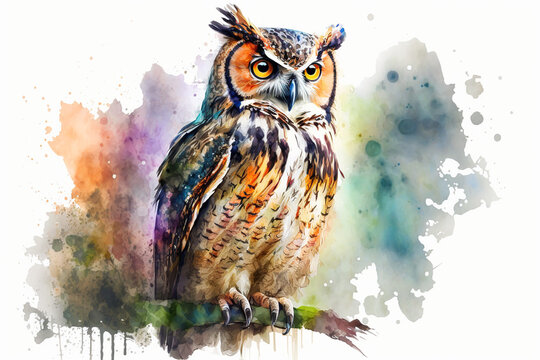 Isolated, Beautiful water Owl, Drawing, Vactor, Owl on white background, Generative Ai