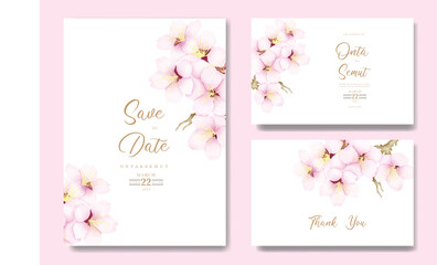  elegant watercolor cherry blossom wedding invitation card set