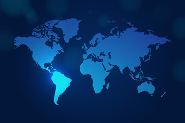 Fototapeta na wymiar world map on blue