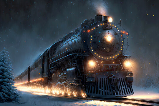 Dark Grey Polar Express Train With Burning Lights