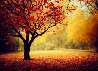 Naklejka na ściany i meble autumn tree in the park