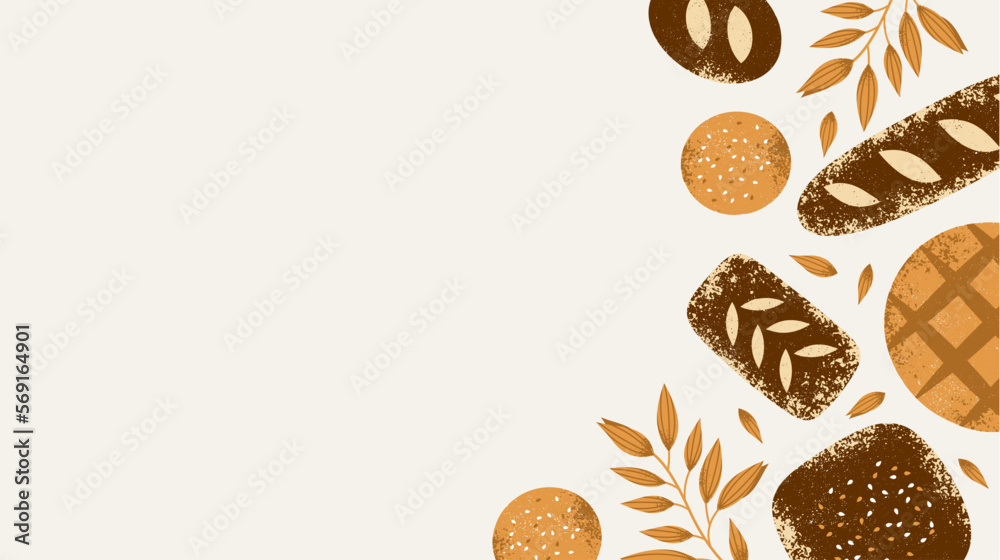 Wall mural Fresh baked bread background. Vintage style textured illustration. Vector illustration