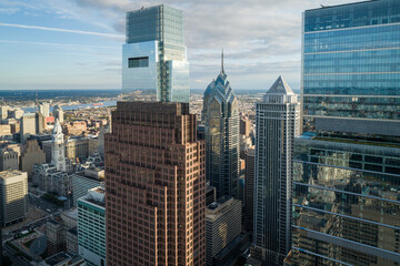 Philadelphia Skyline with Downtown Skyscrapers and Cityscape. Pennsylvania, USA. Reflection on Skyscrapers.