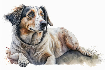 Isolated, Watercolor Dog Sitting on earth, Beautiful, Drawing, Vector, Dog on White Background, Generative Ai