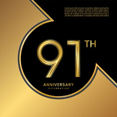 91th Anniversary Celebration. Logo design with gold color numbers for an anniversary celebration event. Logo Vector Templates