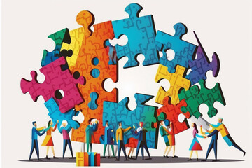 business peole, team work, puzzle Generative AI, Generativ, KI