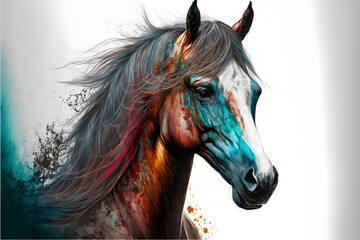 Fototapeta na wymiar Beautiful horse painted in watercolor. Generative AI.