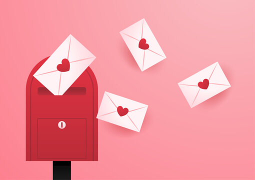 Love letter vector. Mailbox vector. mailbox on pink background. Love letter in mailbox. Envelope.