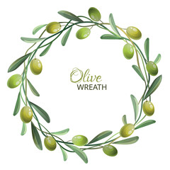 Olive green wreath. Design element. Vector illustration