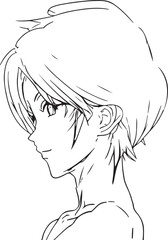 Close up illustration of a cartoon anime beutiful girl with short