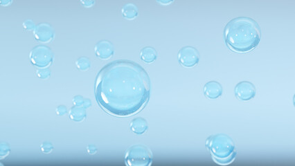 Cosmetics Bubbles of serum on a blurry background. Cosmetics miracle bubble design Transparent balls, creative bubbles, and luminous liquid blobs floating in space. 3D render