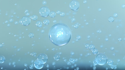 3D rendering Cosmetics Serum bubbles on defocus background. Collagen bubbles Design. Moisturizing Cream and Serum Concept. Vitamin for personal care and beauty concept. 